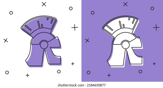 Set Roman Army Helmet Icon Isolated On White And Purple Background.  Vector