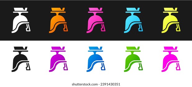 Set Roman army helmet icon isolated on black and white background.  Vector