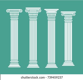 Set of roman and greek classic columns. Ancient. Vector illustration, isolated. White color