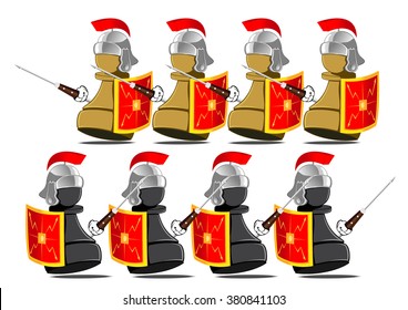 set of Roman legionnaire chessmen. vector illustration