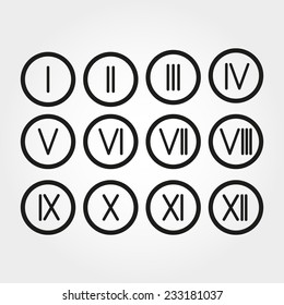 The Set Roman Numerals 1-12 Icon. Vector