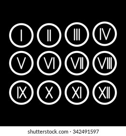 The Set Roman Numerals 1-12 Icon. Vector