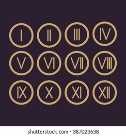 The set Roman numerals 1-12 icon. vector