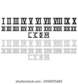 Set of roman numerals icon. Roman ancient number 