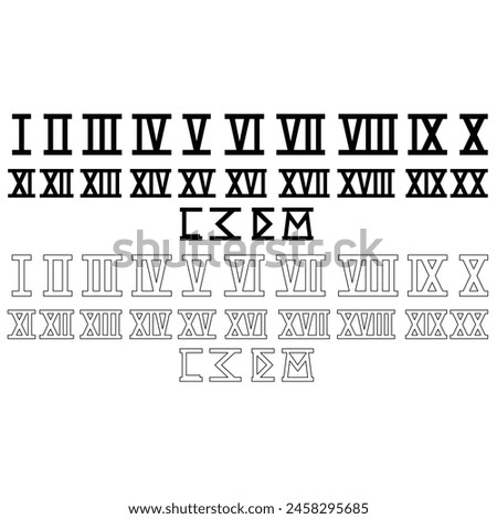 Set of roman numerals icon. Roman ancient number 