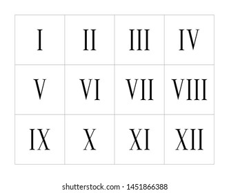 Set of roman numerals isolated on white background. Vector numbers concept. Design element for clock face, banners, posters
