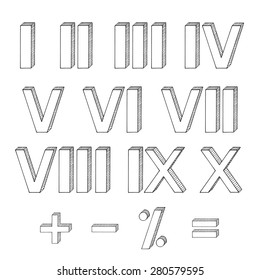 set of roman numerals, isolated on white background