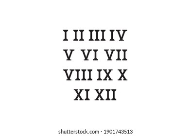 Set of roman numerals. Numbers from 1 to 12. Vector drawing.