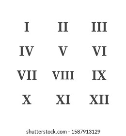 Set Of Roman Numerals Vector Icon On White Isolated Background.