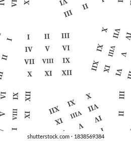 Set of roman numerals vector icon seamless pattern on a white background.