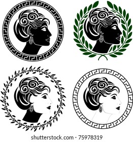 set of roman woman profiles. stencils. vector illustration