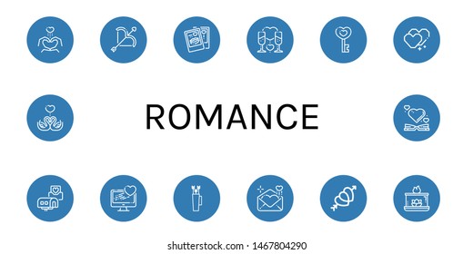 Set of romance icons such as Heart, Love, Romantic, Wedding invitation, Bow, Love letter, Hearts, Aromatic candle, Swans , romance