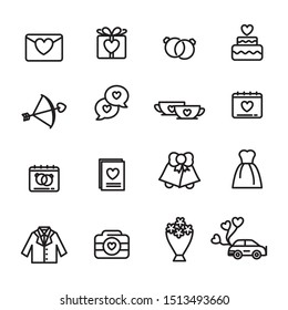Set of romance and marriage related icon with line design 