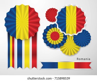 Set of Romania Flag in different shape of ribbons, Flag banners vector for decoration, insignia vector

