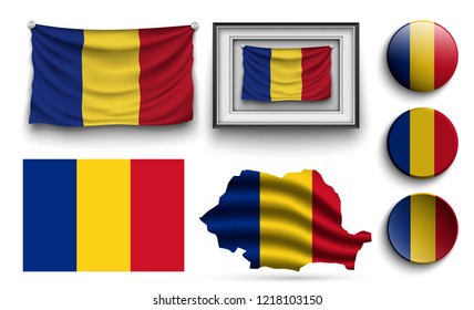 set of romania flags collection isolated on white