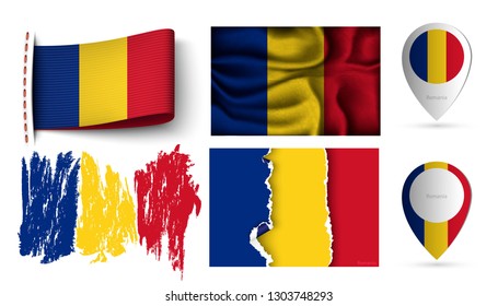 set of romania flags collection isolated on white