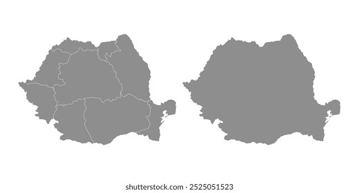 Set of Romania maps. Romania map with regions isolated on white background. Vector illustration