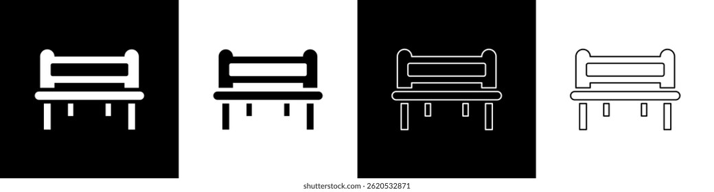 Set Romantic bench icon isolated on black and white background.  Vector