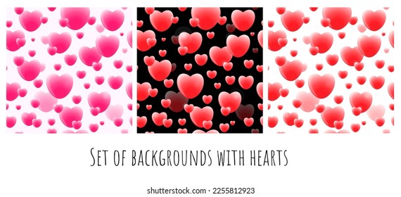Establece el romántico fondo blanco negro con los corazones de amor 3D volumétricos rosados para el día de San Valentín