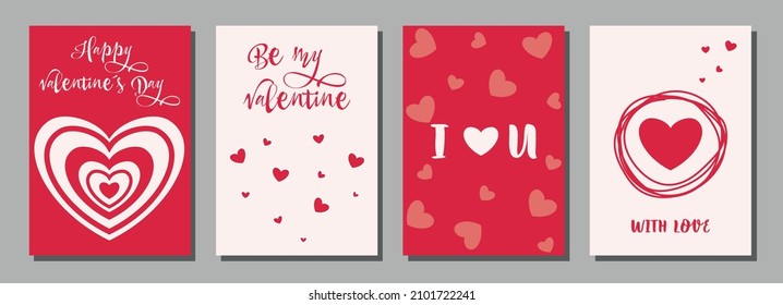 Set of romantic cards. Set of Valentine's day greeting cards. Happy Valentine's day, Love you words,vector.