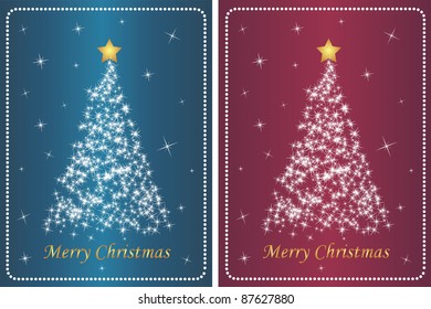 Set of romantic christmas trees made of abstract white stars