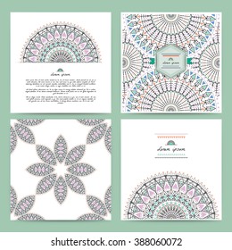 Set of romantic circular greeting gentle cards and invitations. Wedding and marriage, bridal,  birthday and Valentines day. 