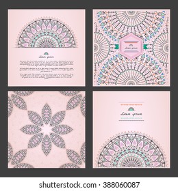 Set of romantic circular greeting gentle cards and invitations. Wedding and marriage, bridal,  birthday and Valentines day. 