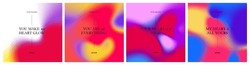 Set of Romantic Colorful Cards About Love with Bright Gradients and Quotes. Vector Abstract Patterns with Color Gradient