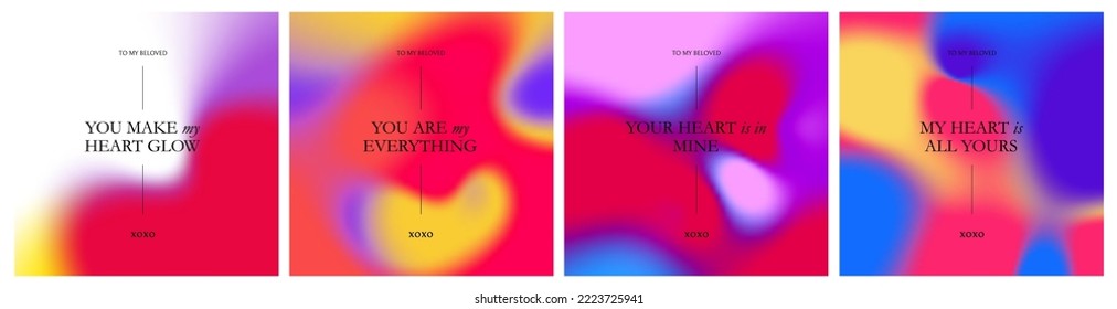 Set Romantic Colorful Cards About Love and Bright Gradients   Quotes  Vector Abstract Patterns and Color Gradient