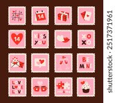 Set of romantic colorful stamps, for valentine