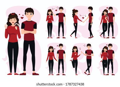 Set of romantic couple. date couple set. Boyfriend & girlfriend vector set.