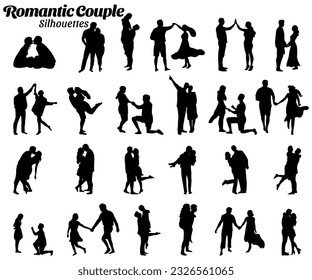 Set of romantic couple silhouette vector.