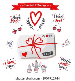 Set of romantic cute love elements. Elements for cards and banners for Valentine's Day