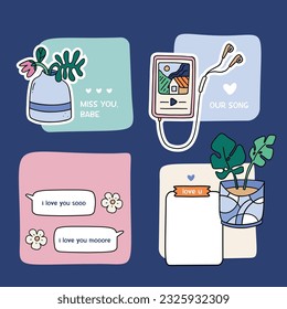 Set of romantic doodle stickers for social media, planning, stationary and graphic design