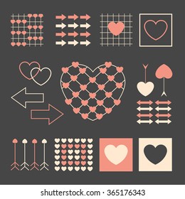 Set of romantic elements for valentine day, wedding or party card.Vector illustration