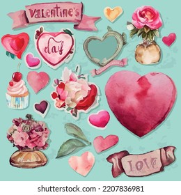 Set of romantic elements for Valentin`es Day.