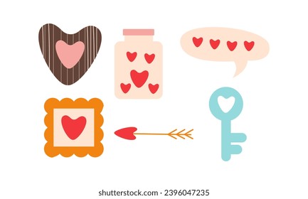 set of romantic elements for Valentines day. Vector illustrations for valentines day, stickers, greeting cards