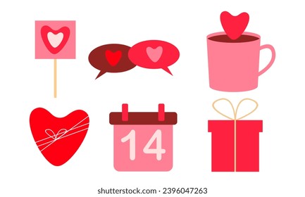 set of romantic elements for Valentines day. Vector illustrations for valentines day, stickers, greeting cards