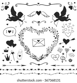 set of romantic elements for Valentine's day, vector decorative elements isolated on white