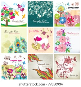 Set of romantic floral & birds background