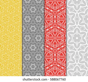 set of romantic geometric floral seamless pattern. Vector illustration. For modern interior design, fashion textile print, wallpaper, decor panel