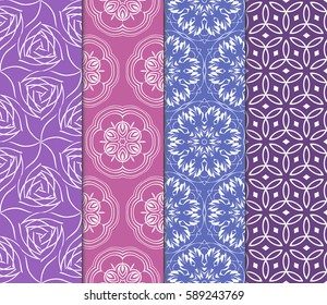 set of romantic geometric floral seamless pattern. Vector illustration. For modern interior design, fashion textile print, wallpaper, 