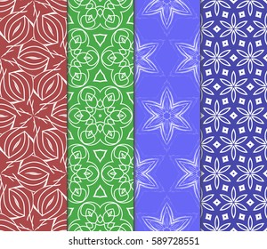 set of romantic geometric floral seamless pattern. Vector illustration. For modern interior design, fashion textile print, wallpaper, decor panel