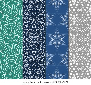 set of romantic geometric floral seamless pattern. Vector illustration. For modern interior design, fashion textile print, wallpaper, decor panel