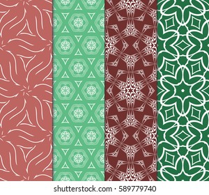 set of romantic geometric floral seamless pattern. Vector illustration. For modern interior design, fashion textile print, wallpaper,  