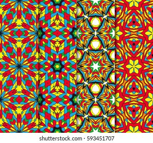 set of romantic geometric floral seamless pattern. Vector illustration. For modern interior design, fashion textile print, wallpaper, décor panel