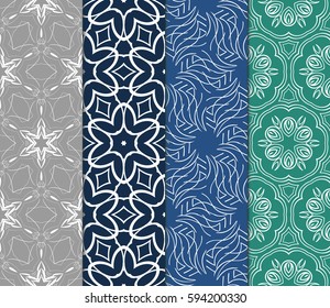 set of romantic geometric floral seamless pattern. Vector illustration. For modern interior design, fashion textile print, wallpaper 