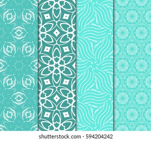 set of romantic geometric floral seamless pattern. Vector illustration. For modern interior design, fashion textile print, wallpaper 