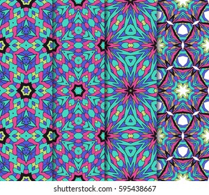 set of romantic geometric floral seamless pattern. Vector illustration. For modern interior design, fashion textile print, wallpaper, decor panel