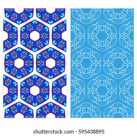 set of romantic geometric floral seamless pattern. Vector illustration. For modern interior design, fashion textile print, wallpaper, decor panel